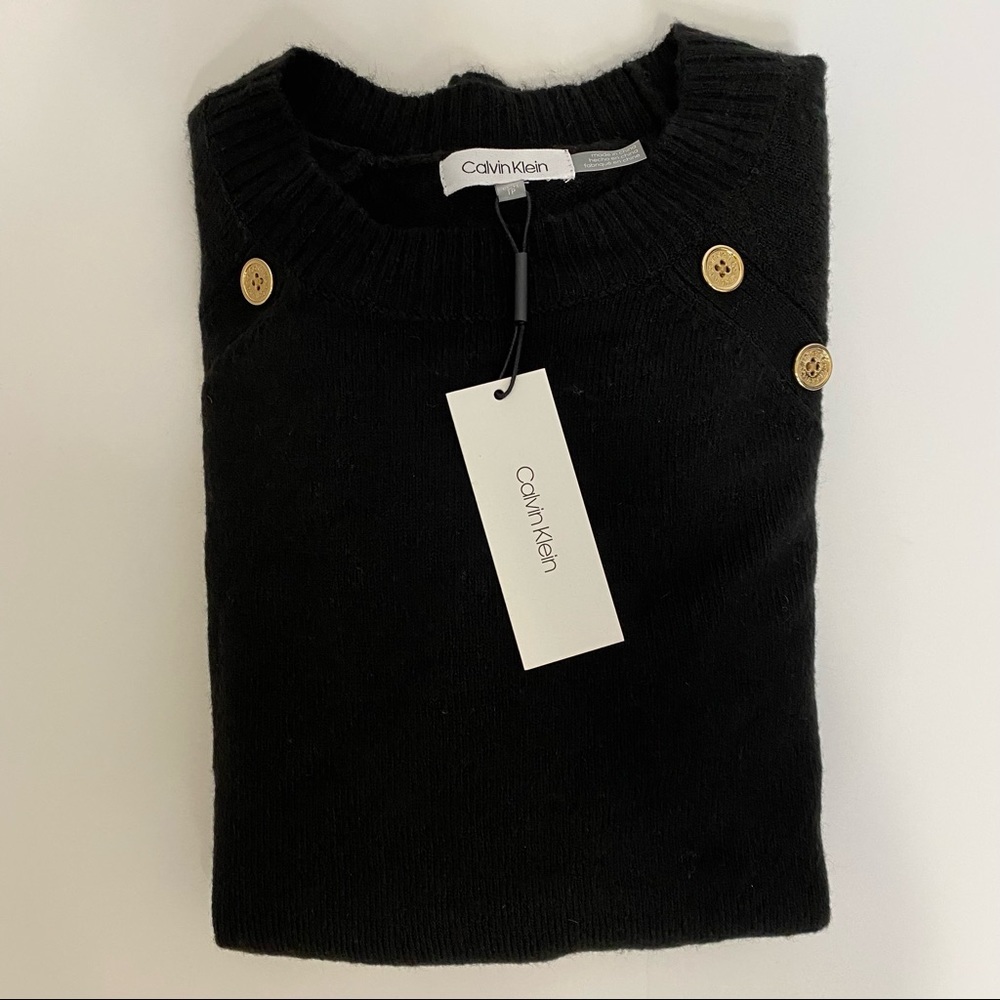 Calvin Klein Button-Detail Crewneck Sweater in Black Size XS NWT - Picture 9 of 12